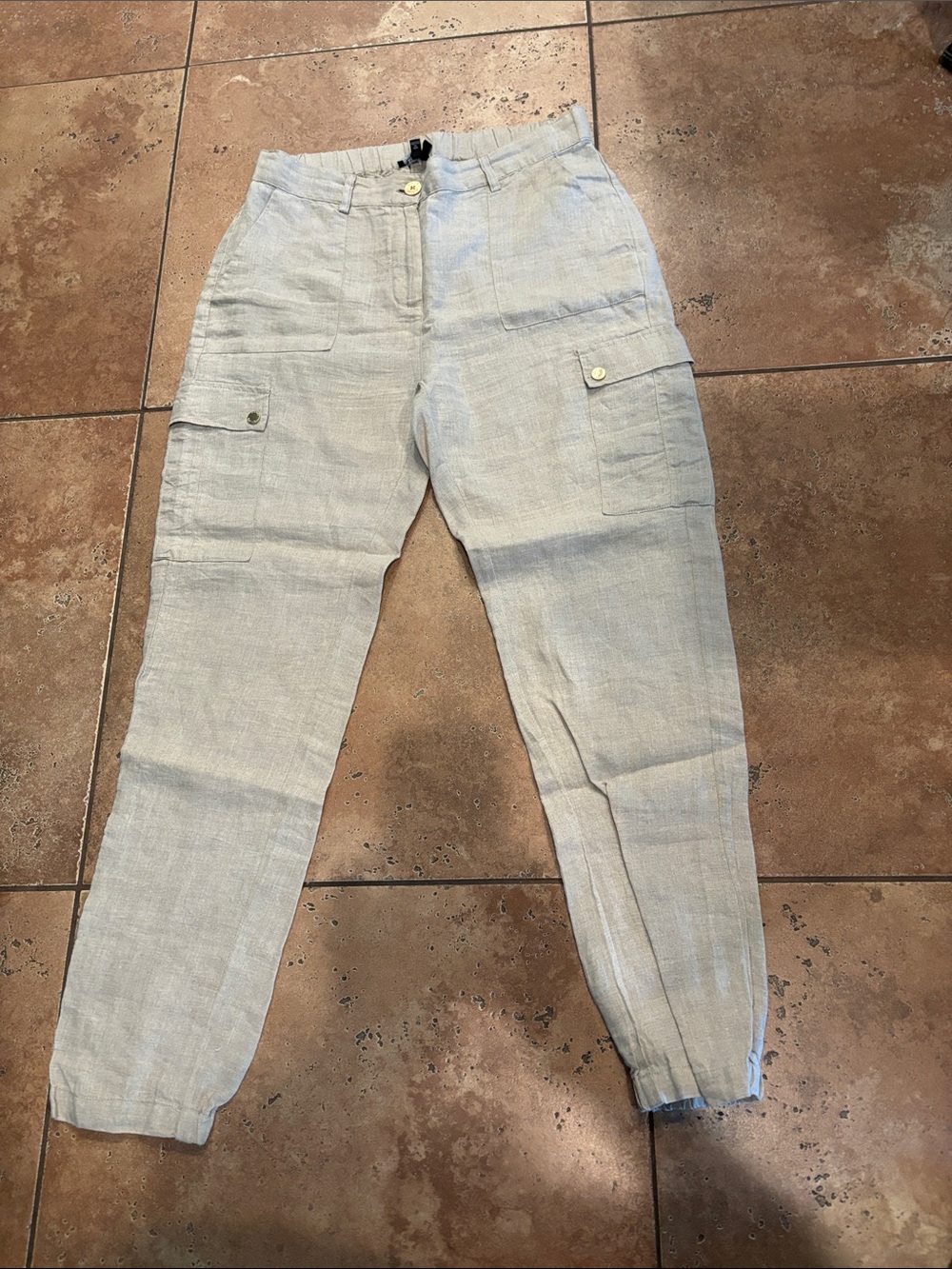 Light tan Cargo Linen Joggers for Women